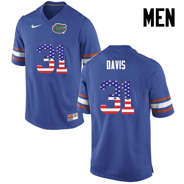 Men Florida Gators #31 Shawn Davis College Football USA Flag Fashion Jerseys-Blue - Click Image to Close